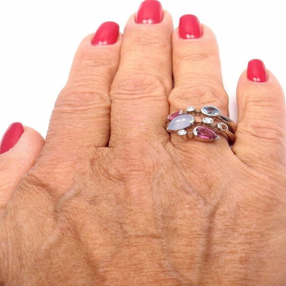 Authentic! Cartier Meli Melo Platinum Chalcedony Tourmaline Garnet Diamond Ring - Picture 10 of 10